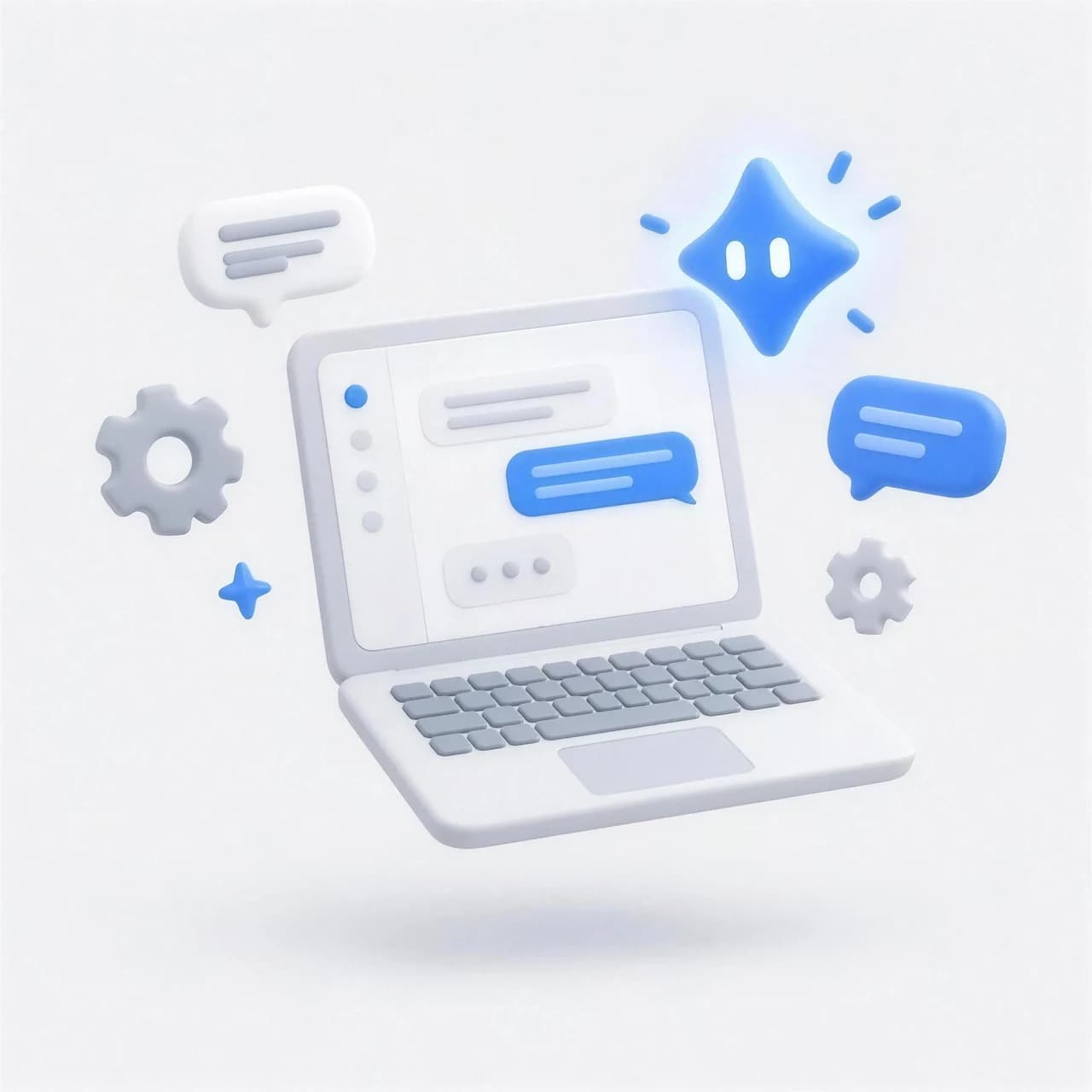 AI 어시스턴트와 함께 일하는 노트북 일러스트
